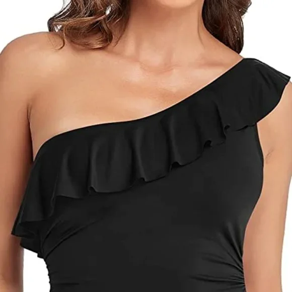 HILOR One Shoulder Asymmetric Ruffle Swimsuit   NEW WITH TAGS! - Picture 2 of 16